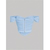 image:imageFloerns Womens Off Shoulder Short Sleeve Ruched Corset Crop Going Out TopLight Blue