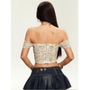image:imageFloerns Womens Off Shoulder Short Sleeve Ruched Corset Crop Going Out TopLight Yellow Floral