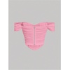 image:imageFloerns Womens Off Shoulder Short Sleeve Ruched Corset Crop Going Out TopPink Solid