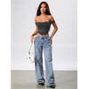 image:imageFloerns Womens Off Shoulder Short Sleeve Ruched Corset Crop Going Out TopPolka Dots Black