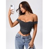 image:imageFloerns Womens Off Shoulder Short Sleeve Ruched Corset Crop Going Out TopPolka Dots Black