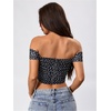 image:imageFloerns Womens Off Shoulder Short Sleeve Ruched Corset Crop Going Out TopPolka Dots Black