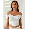 image:imageFloerns Womens Off Shoulder Short Sleeve Ruched Corset Crop Going Out TopWhite