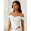 image:imageFloerns Womens Off Shoulder Short Sleeve Ruched Corset Crop Going Out TopWhite