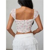 image:imageFloerns Womens Off Shoulder Short Sleeve Ruched Corset Crop Going Out TopWhite Pink Floral