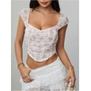 image:imageFloerns Womens Off Shoulder Short Sleeve Ruched Corset Crop Going Out TopWhite Pink Floral