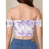 image:imageFloerns Womens Off Shoulder Short Sleeve Ruched Corset Crop Going Out TopWhite and Purple Floral