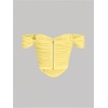 image:imageFloerns Womens Off Shoulder Short Sleeve Ruched Corset Crop Going Out TopYellow