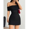image:imageFloerns Womens Off The Shoulder Mini Dress Short Sleeve Bodycon Going Out DressesBlack