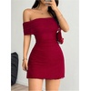 image:imageFloerns Womens Off The Shoulder Mini Dress Short Sleeve Bodycon Going Out DressesRed