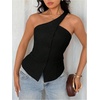 image:imageFloerns Womens One Shoulder Sleeveless Blazer Button Down Suit VestBlack