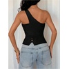 image:imageFloerns Womens One Shoulder Sleeveless Blazer Button Down Suit VestBlack