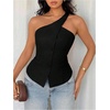 image:imageFloerns Womens One Shoulder Sleeveless Blazer Button Down Suit VestBlack
