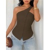 image:imageFloerns Womens One Shoulder Sleeveless Blazer Button Down Suit VestBrown