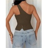 image:imageFloerns Womens One Shoulder Sleeveless Blazer Button Down Suit VestBrown