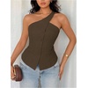image:imageFloerns Womens One Shoulder Sleeveless Blazer Button Down Suit VestBrown