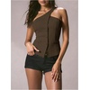 image:imageFloerns Womens One Shoulder Sleeveless Blazer Button Down Suit VestBrown