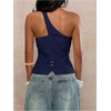 image:imageFloerns Womens One Shoulder Sleeveless Blazer Button Down Suit VestDark Blue