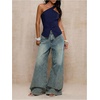 image:imageFloerns Womens One Shoulder Sleeveless Blazer Button Down Suit VestDark Blue