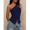 image:imageFloerns Womens One Shoulder Sleeveless Blazer Button Down Suit VestDark Blue