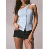image:imageFloerns Womens One Shoulder Sleeveless Blazer Button Down Suit VestLight Blue