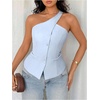 image:imageFloerns Womens One Shoulder Sleeveless Blazer Button Down Suit VestLight Blue