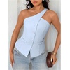 image:imageFloerns Womens One Shoulder Sleeveless Blazer Button Down Suit VestLight Blue