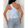image:imageFloerns Womens One Shoulder Sleeveless Blazer Button Down Suit VestLight Blue