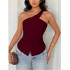 image:imageFloerns Womens One Shoulder Sleeveless Blazer Button Down Suit VestMaroon