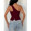 image:imageFloerns Womens One Shoulder Sleeveless Blazer Button Down Suit VestMaroon