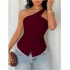 image:imageFloerns Womens One Shoulder Sleeveless Blazer Button Down Suit VestMaroon