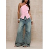 image:imageFloerns Womens One Shoulder Sleeveless Blazer Button Down Suit VestPink
