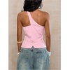 image:imageFloerns Womens One Shoulder Sleeveless Blazer Button Down Suit VestPink