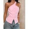 image:imageFloerns Womens One Shoulder Sleeveless Blazer Button Down Suit VestPink