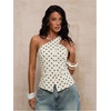 image:imageFloerns Womens One Shoulder Sleeveless Blazer Button Down Suit VestWhite Polka Dots