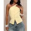 image:imageFloerns Womens One Shoulder Sleeveless Blazer Button Down Suit VestYellow