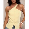 image:imageFloerns Womens One Shoulder Sleeveless Blazer Button Down Suit VestYellow