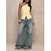 image:imageFloerns Womens One Shoulder Sleeveless Blazer Button Down Suit VestYellow