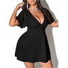 image:imageFloerns Womens Plus Size Flounce Sleeve V Neck A Line Night Out Mini DressBlack