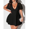 image:imageFloerns Womens Plus Size Flounce Sleeve V Neck A Line Night Out Mini DressBlack