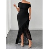 image:imageFloerns Womens Plus Size Lace Dress Off The Shoulder Bodycon Maxi DressesBlack
