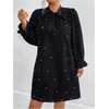 image:imageFloerns Womens Plus Size Pearl Beaded Tunic Dress Long Sleeve Tie Neck Casual Shirt DressesBlack