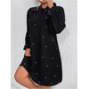 image:imageFloerns Womens Plus Size Pearl Beaded Tunic Dress Long Sleeve Tie Neck Casual Shirt DressesBlack