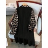 image:imageFloerns Womens Plus Size Pearl Beaded Tunic Dress Long Sleeve Tie Neck Casual Shirt DressesBlack Leopard