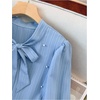 image:imageFloerns Womens Plus Size Pearl Beaded Tunic Dress Long Sleeve Tie Neck Casual Shirt DressesBlue