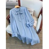 image:imageFloerns Womens Plus Size Pearl Beaded Tunic Dress Long Sleeve Tie Neck Casual Shirt DressesBlue