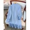 image:imageFloerns Womens Plus Size Pearl Beaded Tunic Dress Long Sleeve Tie Neck Casual Shirt DressesBlue