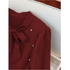 image:imageFloerns Womens Plus Size Pearl Beaded Tunic Dress Long Sleeve Tie Neck Casual Shirt DressesBurgundy