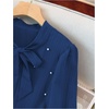 image:imageFloerns Womens Plus Size Pearl Beaded Tunic Dress Long Sleeve Tie Neck Casual Shirt DressesDark Blue