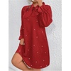image:imageFloerns Womens Plus Size Pearl Beaded Tunic Dress Long Sleeve Tie Neck Casual Shirt DressesRed